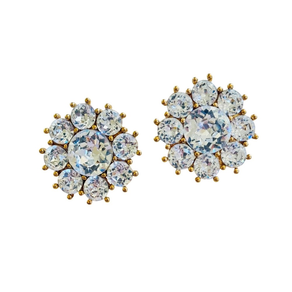 VTG Napier Regal Round Rhinestone Earrings Swarovski Crystal Sparkling Pierced